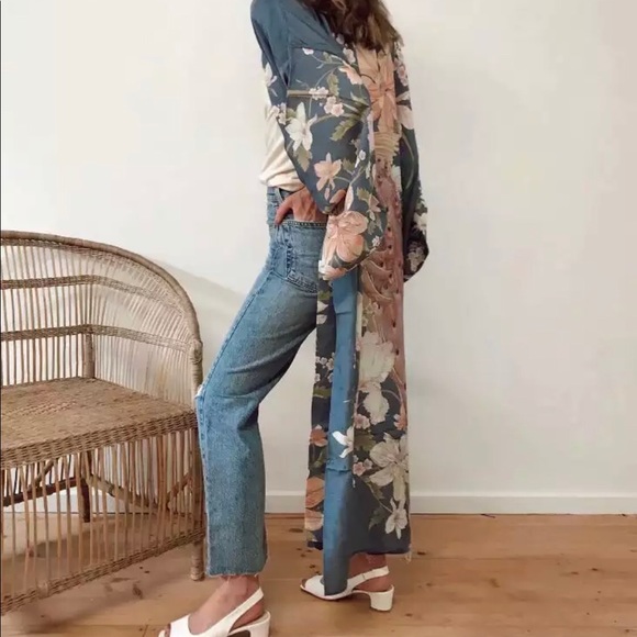 Bohemian kimono peacock cardigan pocket top blue - Picture 10 of 11